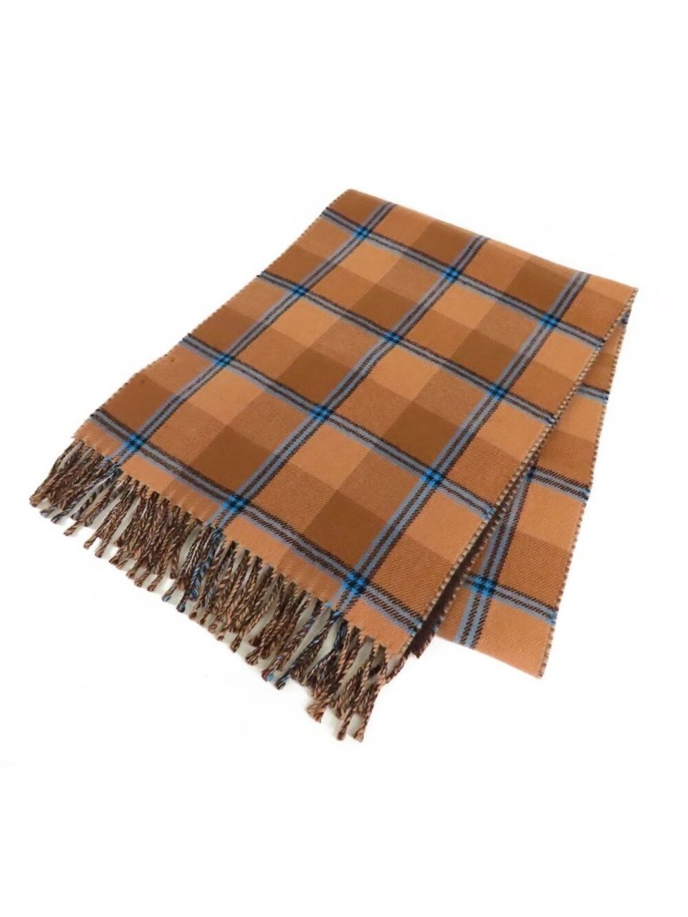 Gucci GG Jacquard Tartan Scarf Brown Blue Wool Shawl